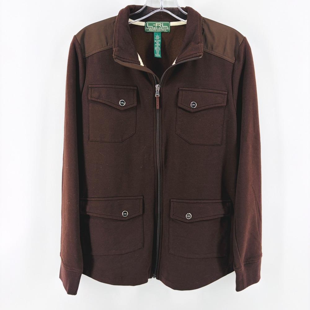 Lauren Ralph Lauren Jacket Women Large Active VTG Brown Full Zip Utility Y2K